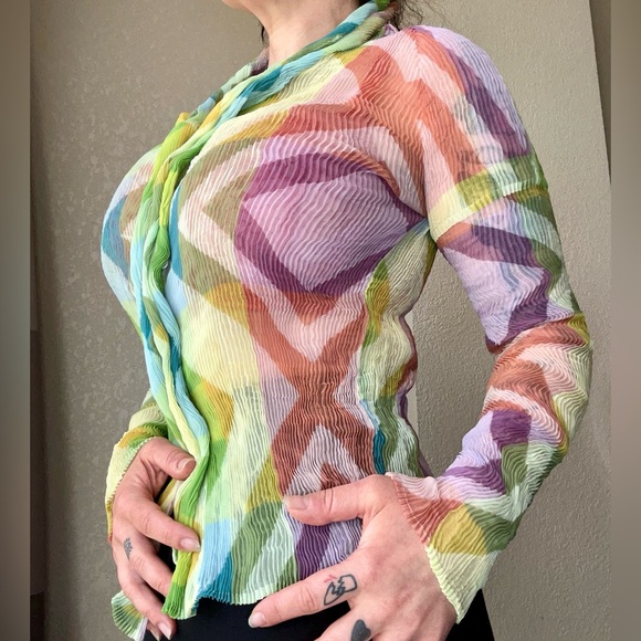 Issey Miyake Fete Sheer Mandarin Blouse